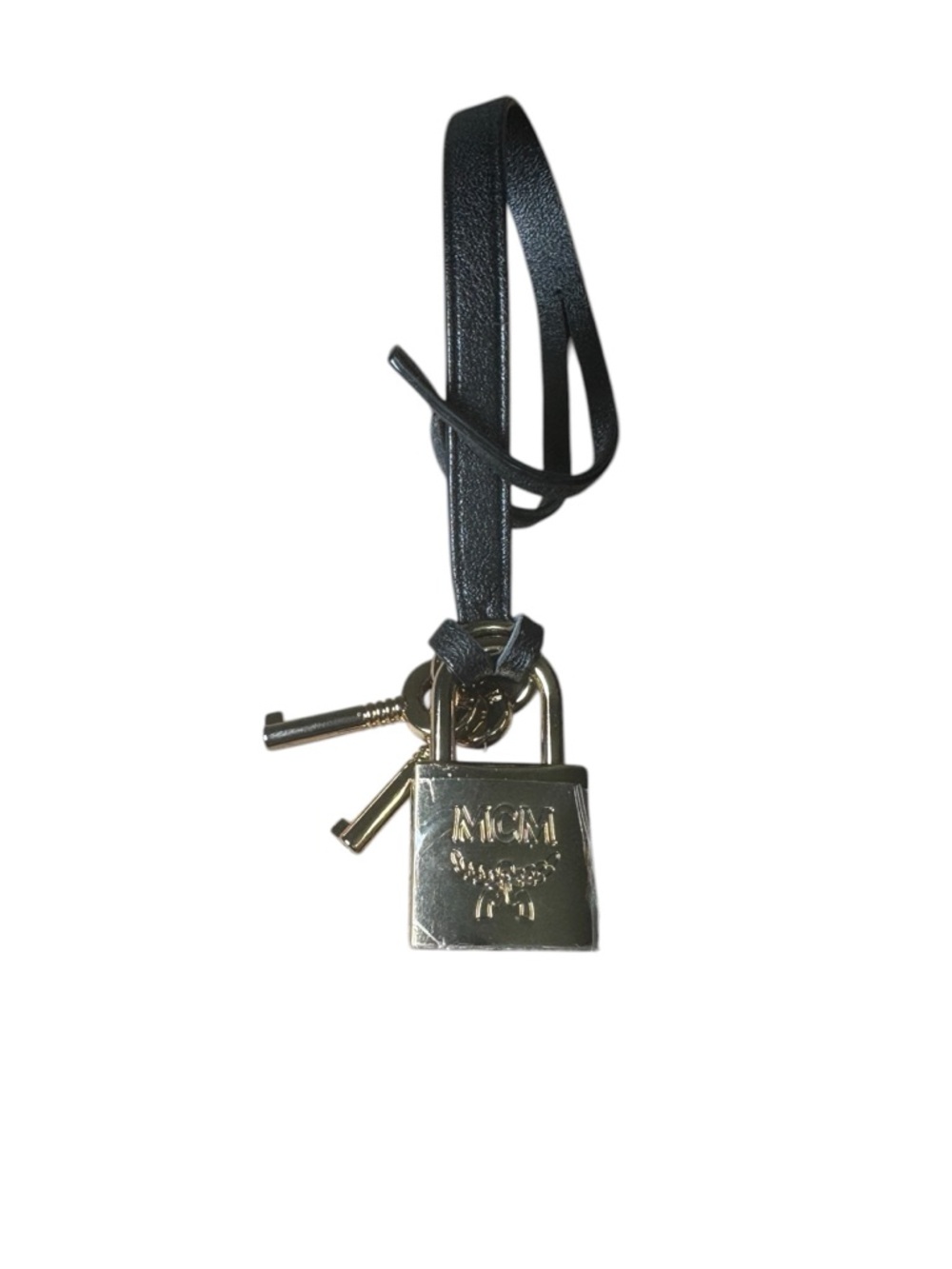 NWOT MCM Gold Padlock & Key Bag Charm Leather Strap